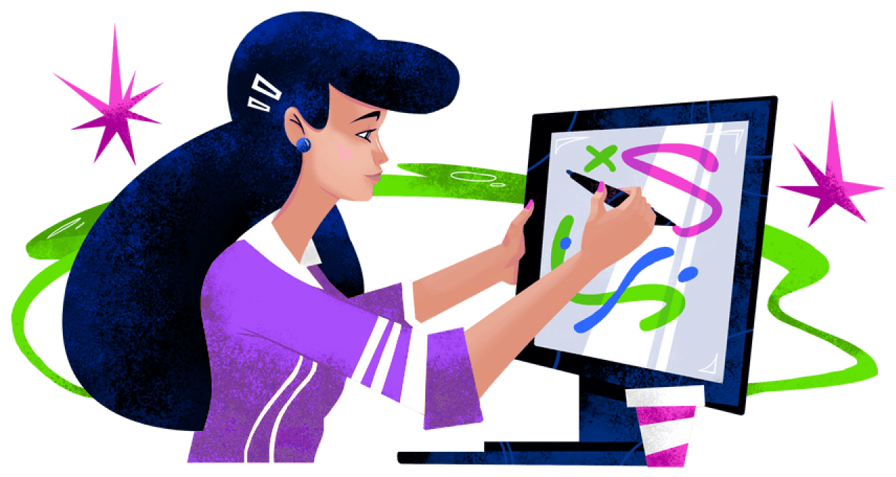 Woman drawing on a graphic tablet